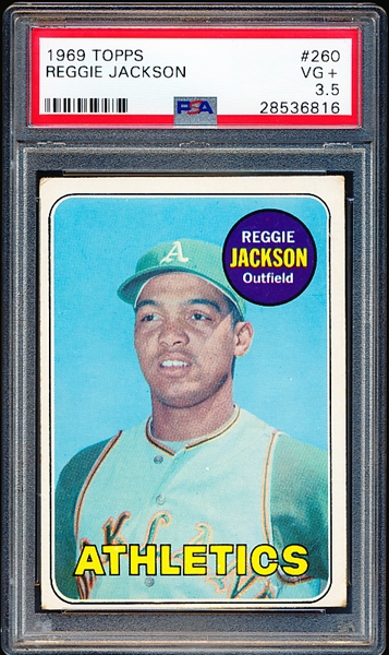 1969 Topps Baseball- #260 Reggie Jackson, A’s- PSA Vg+ 3.5 