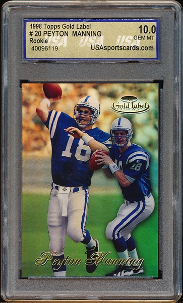 1998 Topps Gold Label Football- #20 Peyton Manning Rookie- USA Grading 10.0 Gem Mint