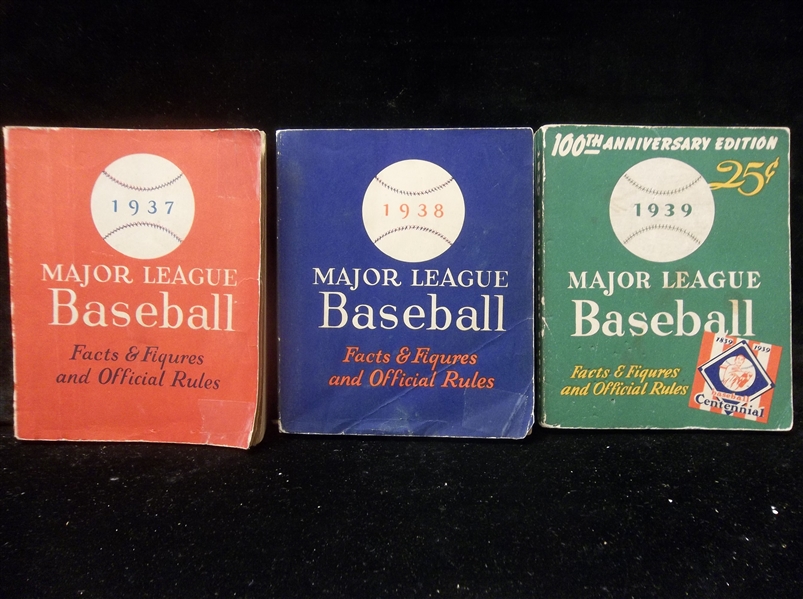 1937, 1938, 1939 Major League Baseball Facts & Figures and Official Rules by Whitman