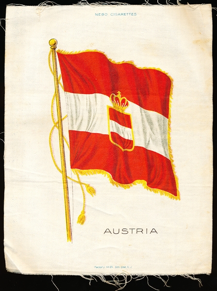 1910’s Nebo Cigarettes “Country Flag” 6-7/8” x 8-3/4” Tobacco Large Silk Premium- Austria
