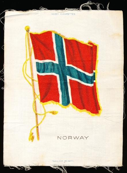 1910’s Nebo Cigarettes “Country Flag” 6-7/8” x 8-3/4” Tobacco Large Silk Premium- Norway