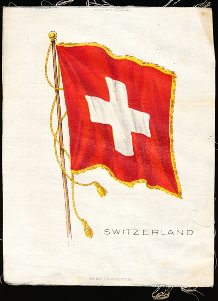 1910’s Nebo Cigarettes “Country Flag” 6-7/8” x 8-3/4” Tobacco Large Silk Premium- Switzerland