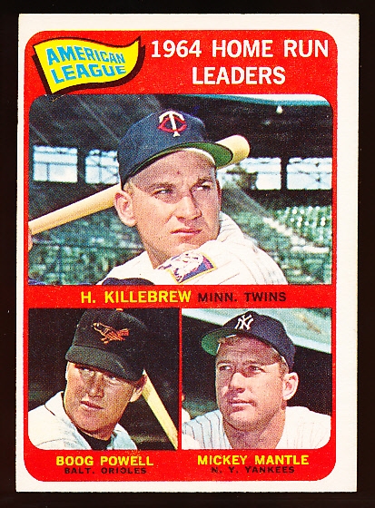 1965 Topps Baseball- #3 AL Home Run Leaders- Killebrew/ Powell/ Mantle