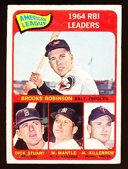 1965 Topps Baseball- #5 AL RBI Leaders- Brooks Robinson/ Stuart/ Mantle/ Killebrew