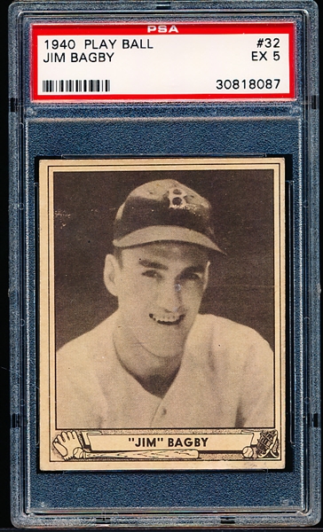 1940 Playball Baseball- #32 Jim Bagby, Boston Red Sox- PSA Ex 5