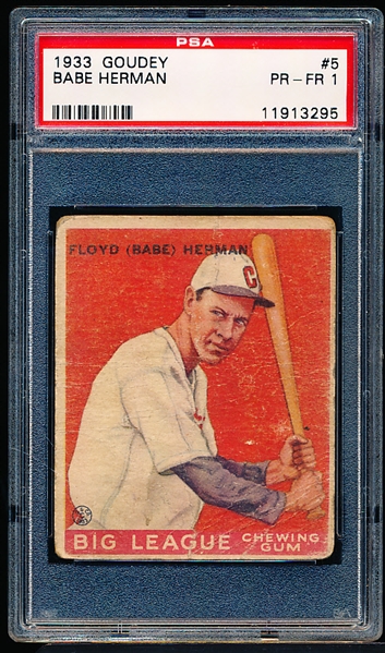 1933 Goudey Baseball- #5 Babe Herman, Cubs- PSA PR-FR 1