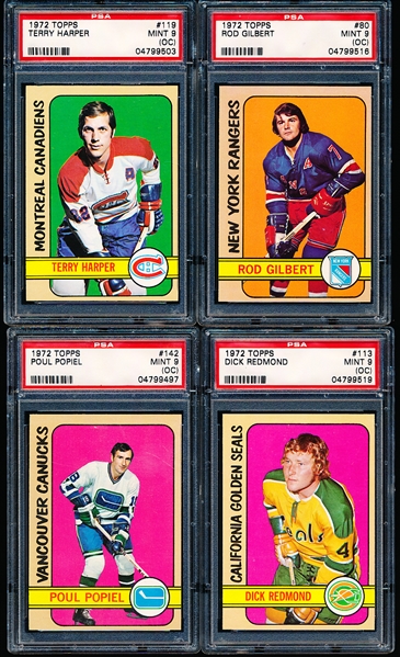 1972-73 Topps Hockey- 4 Diff. Cards Graded PSA Mint 9 (OC)