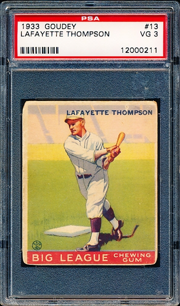 1933 Goudey Baseball- #13 Lafayette Thompson, Brooklyn Dodgers- PSA Vg 3