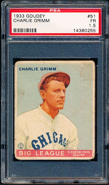 1933 Goudey Baseball- #51 Charlie Grimm, Cubs- PSA Fair 1.5