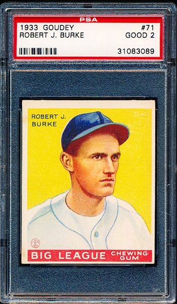 1933 Goudey Baseball- #71 Robert J. Burke, Washington- PSA Good 2