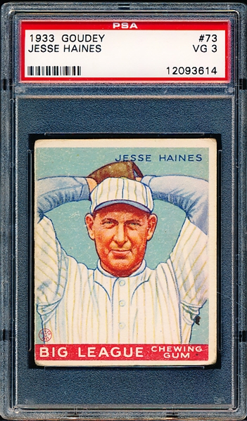 1933 Goudey Baseball- #73 Jesse Haines, Cardinals- PSA VG 3 