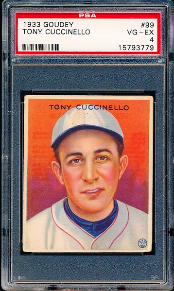 1933 Goudey Baseball- #99 Tony Cuccinello, Brooklyn Dodgers- PSA Vg-Ex 4