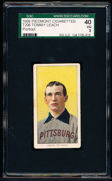 1909-11 T206 Bb- Tommy Leach, Pittsburg- Portrait Pose- SGC 40 (Vg 3)- Piedmont 150 back.