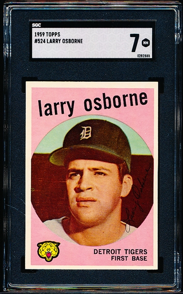 1959 Topps Baseball- #524 Larry Osborne, Tigers- Hi#- SGC 7 (NM)