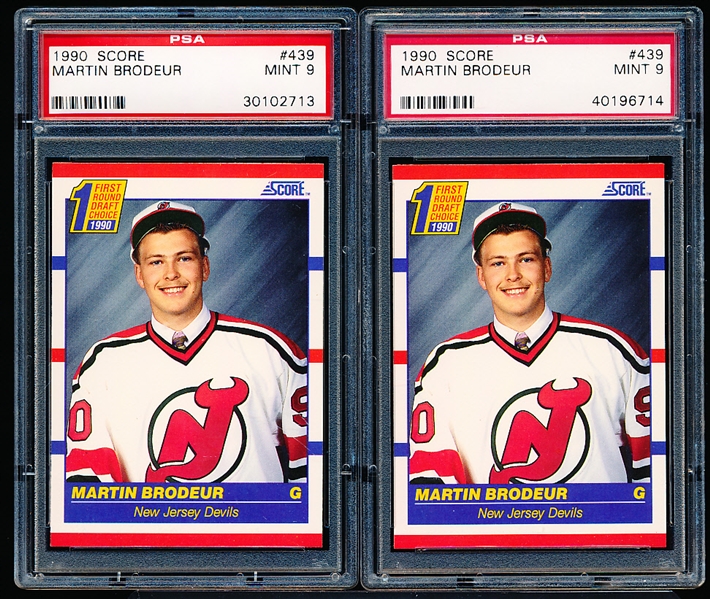 1990-91 Score American Hockey #439 Martin Brodeur RC Graded PSA Mint 9- 2 Cards