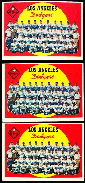 1959 Topps Bb- #457 Los Angeles Dodgers- 3 Cards