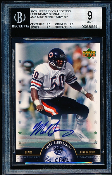 2005 Upper Deck NFL Legends “Legendary Signatures” #LS-MS Mike Singletary SP- Beckett Graded Mint 9