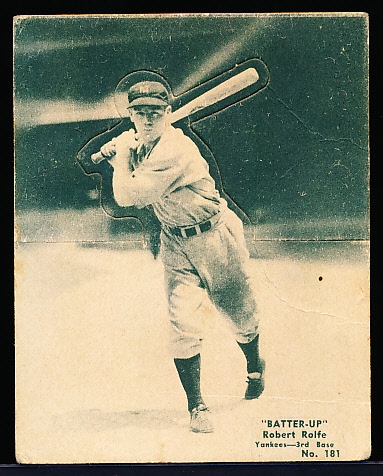 1934-36 Batter Up Bb- #181 Robert Rolfe, Yankees- Hi# - Black & White Tone