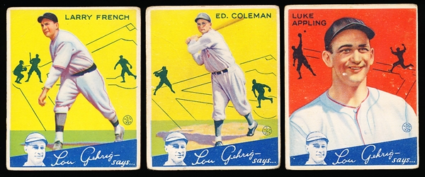 1934 Goudey Baseball- 3 Diff