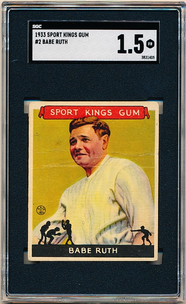 1933 Sport Kings Gum- #2 Babe Ruth- SGC 1.5 (Fair)