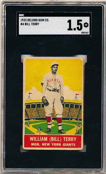 1933 DeLong Gum Co. Bb- #4 Bill Terry, New York Giants- SGC 1.5 (Fair) 