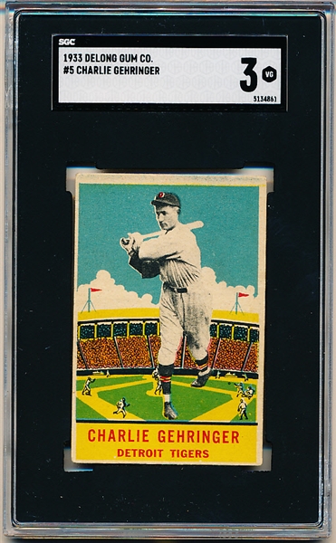 1933 DeLong Gum Co. Bb- #5 Charlie Gehringer, Tigers- SGC 3 (Vg)