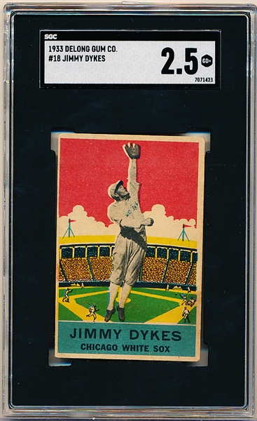 1933 DeLong Gum Co. Bb- #18 Jimmy Dykes, White Sox- SGC 2.5 (Good +)