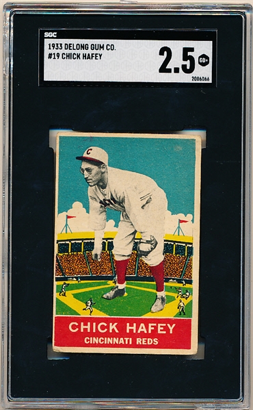 1933 DeLong Gum Co. Bb- #19 Chick Hafey, Cinc Reds- SGC 2.5 (Good +)