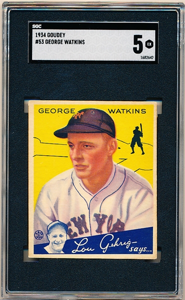 1934 Goudey Bb- #53 George Watkins, New York Giants- SGC 5 (Ex)