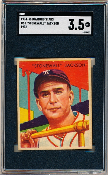 1934-36 Diamond Stars Bb- #63 Stonewall Jackson, Giants- SGC 3.5 (Vg+)