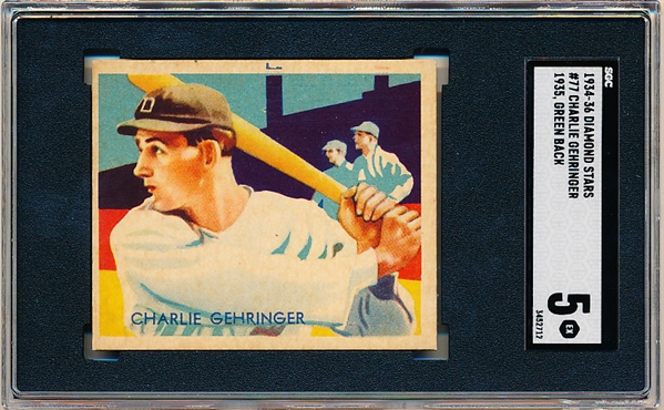 1934-36 Diamond Stars Bb- #77 Charlie Gehringer, Detroit Tigers- SGC 5 (Ex)