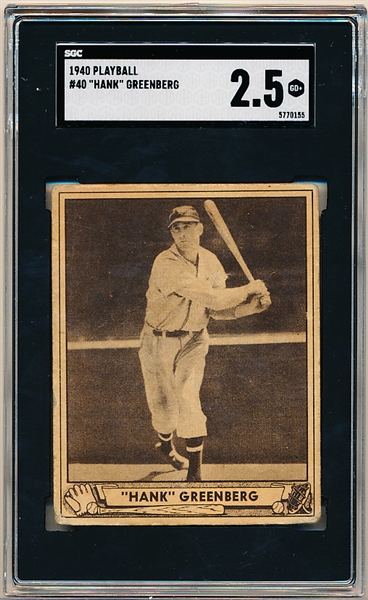 1940 Playball Bb- #40 Hank Greenberg, Tigers- SGC 2.5 (Good+)