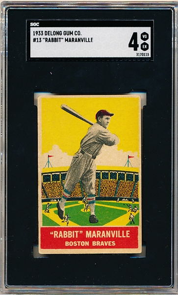 1933 Delong Baseball- #13 Rabbit Maranville, Boston Braves- SGC 4 (Vg-Ex 4)