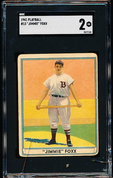 1941 Playball Baseball- #13 Jimmie Foxx, Boston Red Sox- SGC 2 (Gd)- 1941 Date on Back