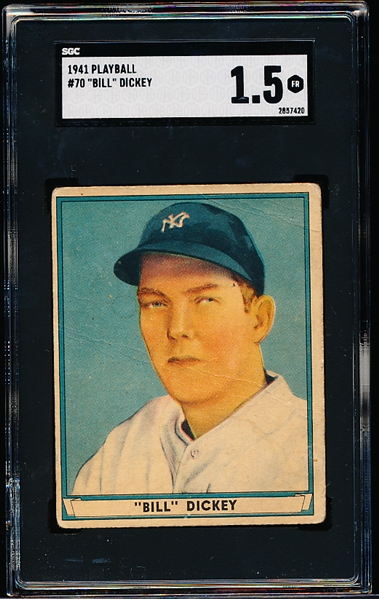 1941 Playball Baseball- #70 Bill Dickey, Yankees- SGC 1.5 (Fair)- Hi#