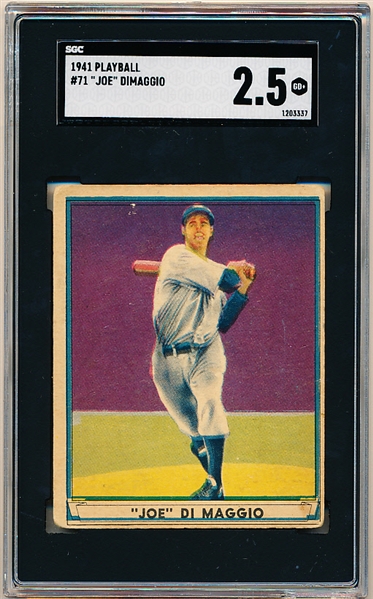 1941 Playball Baseball- #71 Joe DiMaggio, Yankees- SGC 2.5 (Good +)- Hi#