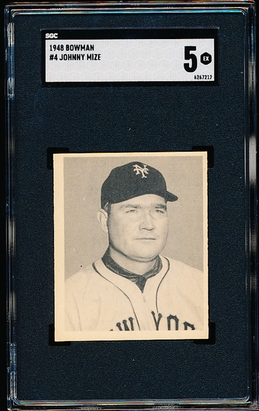 1948 Bowman Baseball- #4 Johnny Mize, Giants- SGC 5 (Ex)
