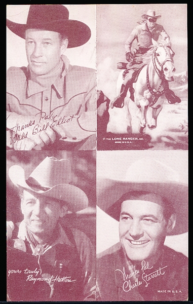 1940’s Exhibit Western Movies 4-in-1 Card- Wild Bill Elliott/The Lone Ranger/ Raymond Hatton/ Charles Starrett