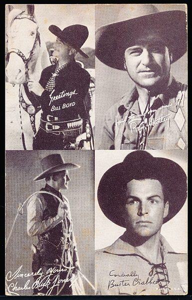 1940’s Exhibit Western Movies 4-in-1 Card- Bill Boyd/ Ray Whitley/ Charles “Buck” Jones/ Buster Crabbe