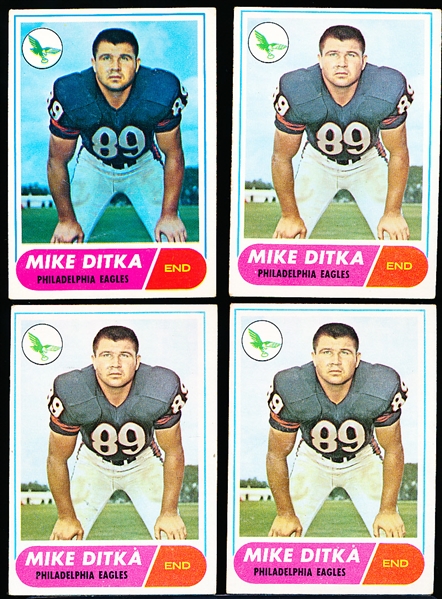 1968 Topps Fb- #162 Mike Ditka, Eagles- 4 Cards