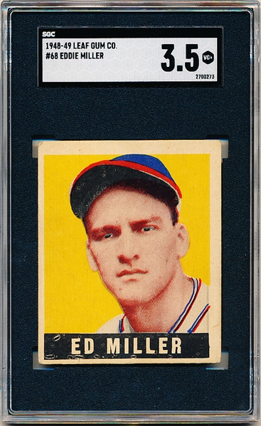 1948-49 Leaf Baseball- #68 Eddie Miller, Phillies- SP!- SGC 3.5 (Vg+)