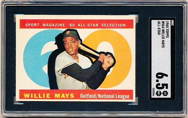 1960 Topps Baseball- #564 Willie Mays All Star- SGC 6.5 (Ex-NM+)- Hi# 