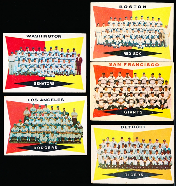1960 Topps Bb- 5 Diff Teams- Unchecked Backs