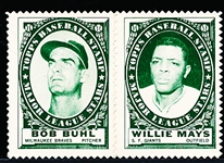 1961 Topps Baseball Stamp Pair- No Tab- Bob Buhl/ Willie Mays