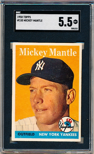 1958 Topps Baseball- #150 Mickey Mantle, Yankees- SGC 5.5 (Ex+)