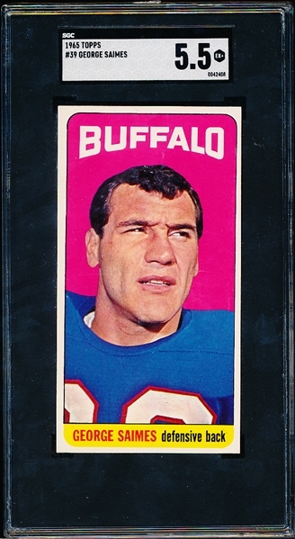 1965 Topps Football- #39 George Saimes, Buffalo- SGC 5.5 (Ex+)
