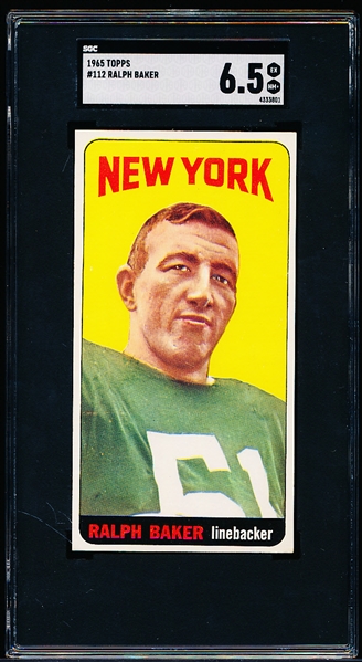 1965 Topps Football- #112 Ralph Baker, Jets- SGC 6.5 (Ex-Nm +)