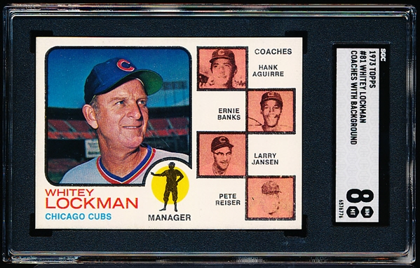 1973 Topps Baseball- #81 Whitey Lockman, Cubs Coaches- SGC 8 (Nm-Mt)- Ernie Banks!