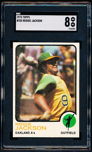 1973 Topps Baseball- #255 Reggie Jackson, A’s- SGC 8 (Nm-Mt)
