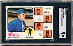 1973 Topps Baseball- #257 Yogi Berra (Mets Coaches)- Orange Background Version- SGC 9 (Mint)